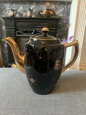 Vintage Gibson And Sons Black, Gold and Star Design Tea Pot, signed 