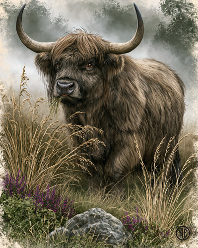 Gray highland bull misty - in,