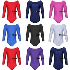  Kids Girls School Uniform Leotard Long Sleeve Sports Gymnastics Ballet Dance