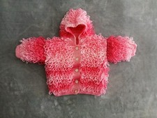 Baby Girls Hand Knitted Loop stitch  hooded Jacket up to 6months(approx)