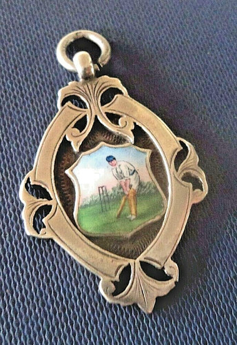 Silver enamel cricket medal - silver,