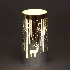 Christmas Table Decoration 18cm Lantern Lamp LED Lights Vase Silver Deer Scene