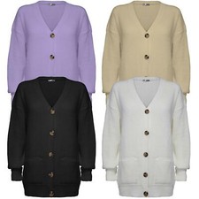 Ladies Women Long Sleeve Open Front Knitted Button Loose Cardigan Sweater Top 