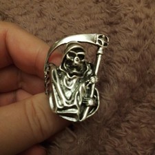 Mens Biker Goth Death Skull Grim Reaper Ring Stainless Steel Size UK V USA 10.5