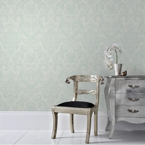 Herme blue damask wallpaper - blue, |