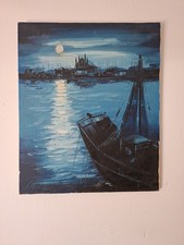 Acrylic Midnight Harbour Scene