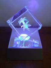 3D Laser Etched Lily Flower Glass Paperweight with Colour Changing LED Base