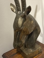 Art Deco Metal Gazelle Impala Head Bust Brass Colour Large 22”