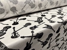 Cotton Single Jersey Fabric, Per Metre - Electric Guitar Print - White & Black