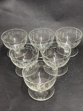 6 x Edwardian Acid Etched Footed Dessert Sundae Delicate Glass Dishes