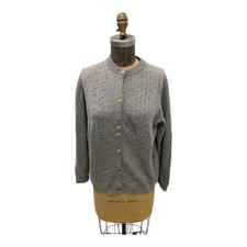 Vintage Harrods England Grey Wool Cable Knit Cardigan W/ Gold Metal Button Med.