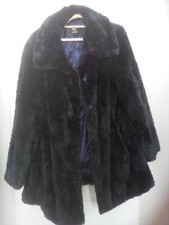 ladies dennis basso faux fur black 3/4 length coat x/L press stud closure