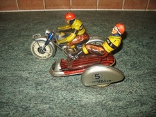 TIPPCO SILVER RACER SIDECAR MOTORCYCLE BIKE WINDUP TINPLATE TIN TOY 50's GERMANY