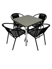 Rattan Furniture Set, 4 x Black Rattan Chairs, 1 x Stacking Aluminium Table