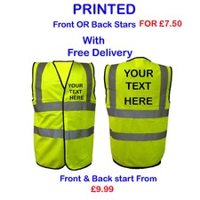 PERSONALISED CUSTOM PRINTED HI VIZ HIGH VIS SAFETY VEST WAISTCOAT