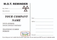 100 Garage MOT Reminder - M.O.T. A6 Postcard Printed on White Card - single side
