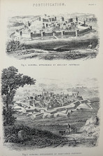 Antique c1870 Fortification Print – Victorian Fortress – Military Engraving