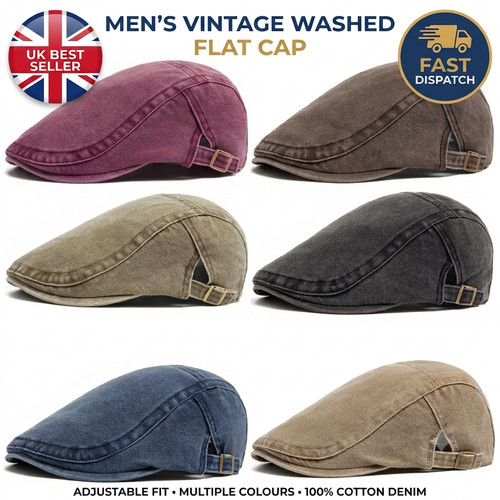 Men flat cap washed newsboy - flat,