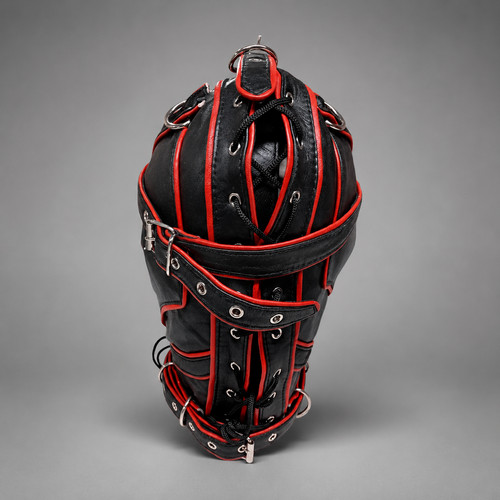 Black red leather full head - black,