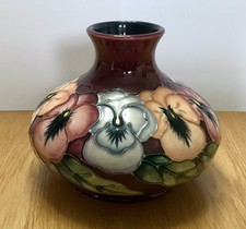 Moorcroft squat  vase in the Pansy pattern by Rachel Bishop SUPERB 
