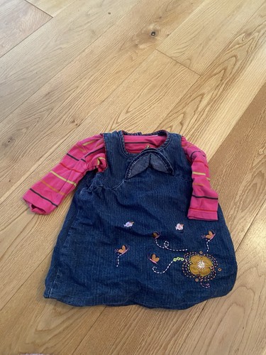 Denim pinafore dress pink top - denim,