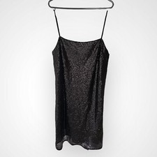 Medium H&M Black Sequin Mini Dress Short Sparkle Zip-Up Straps