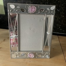 Shudehill Pink Flower Photo Picture Frame Mirrored Metal Chrome Holds 4 x 6”
