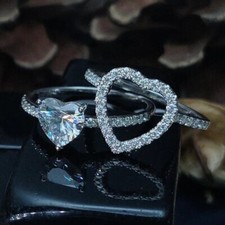 2.50 Ct Heart Shaped Diamond Engagement Wedding Ring Set 14K White Gold Finish
