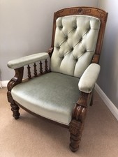 19th Century Nursing/Occasional Chair Upholstered In Pale Green Satin/velvet