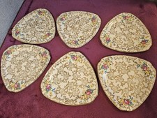 Vintage Set of 6 BCM Nelson Ware Triangular Side Plates - Pretty Gilded Pattern