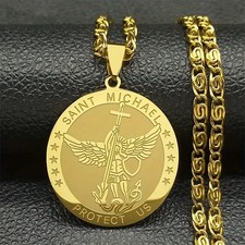 Golden Stainless Steel Round Arch Angel St Michael Exceptionally Shining Pendant