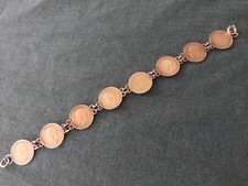 Gold plate Antique Queen Victoria King George V Coin Bracelet 8x3 Pence Coins