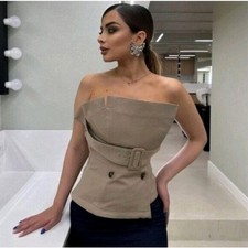 zara gabardine belted bustier