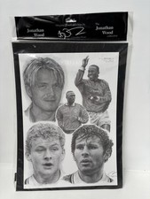 Vintage Manchester United Jonathan Wood 5 Player Pencil Drawing - New Sealed
