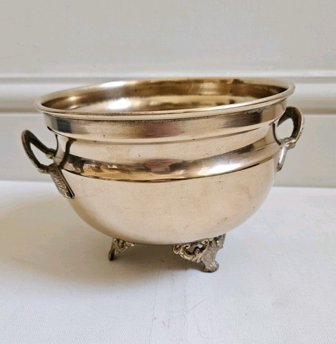 Vintage round brass plant pot - brass,