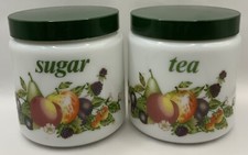 Vintage 1980’s x2 CLP Milk Glass, Lidded Tea & Sugar Canisters, Jars