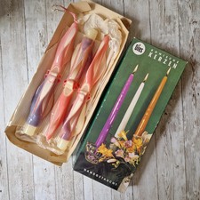 Vintage Hand-dipped Tapered Candles German Made Pink Kitsch Carved Twist & Curl