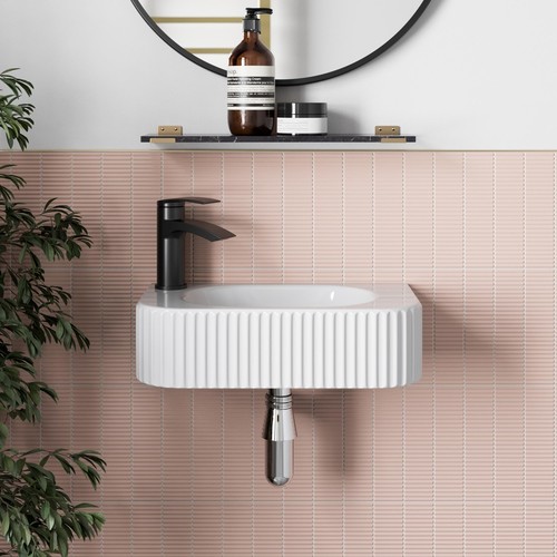 Fluted wall hung basin - hung, gloss