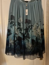 Next Green Rose Patterned Triple Layered Net Midi Skirt Size 16 BNWT