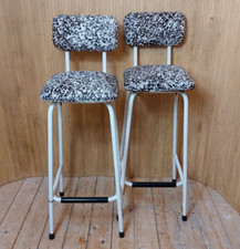 2 Available Fab Vintage 1950s Bar Stools Kitchen Island Black & White Cowhide