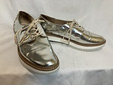 Zara Woman Metallic Silver Lace Up Dress Sneakers Size 39 Low Wedge Comfort