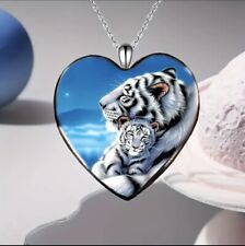 White Tiger Forever Love Heart Crystal Pendant Necklace Xmas Gift