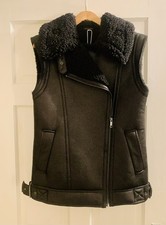 M&S Faux Leather Shearling Gilet Size 8