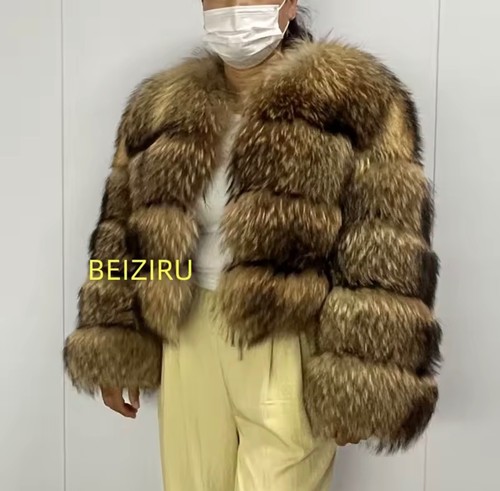 Real raccoon fur coat - fur, suede
