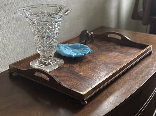 Vintage walnut veneer serving - walnut,