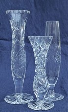 Lovely Collection  Selection of Three Crystal Cut Glass Stem Vases - 18cm