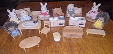 Small Bundle Of Sylvanian Families Figures And Furniture - Hedgehog,labrador Etc