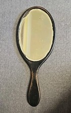 Vintage Hand Held Wooden Bevelled Vanity Mirror - Possibly Ebony Wood - 31.5cm 