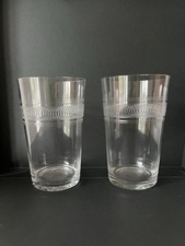 Antique Edwardian Glass Tumblers X2 Glasses Needle Etched Engraved c1910 Spiral