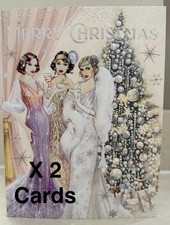 2 X Clintons Art Deco Christmas Card Roaring 20’s Girlfriend Friend Vintage Xmas